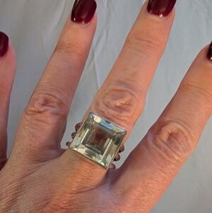 Elegant Square Light Green Quartz Ring, Size 8
